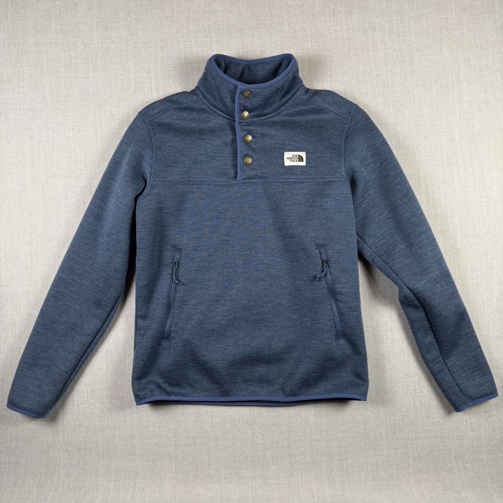 North Face Pullover Mens Small Blue Sherpa Lined 1/4 Snap Sweater Wool Blend